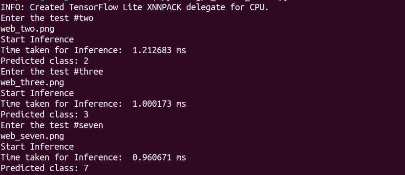 MNIST digit inference with CPU only IMX8