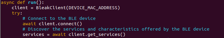 using python bleak to connect and manage services with remote bluetooth device